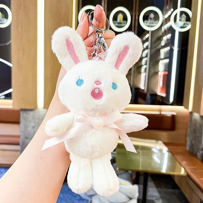 18cm Cartoon Kawaii Tie Bunny Doll Plush Keychain Plush Rabbit Stuffed Toy Pendant Keychains Bag Accessories Children's Gifts