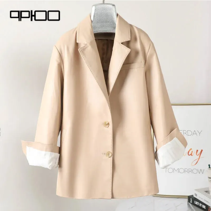 High-end European goods 2023 spring new Haining sheep leather leather coat in the long Korean jacket jacket jacket women