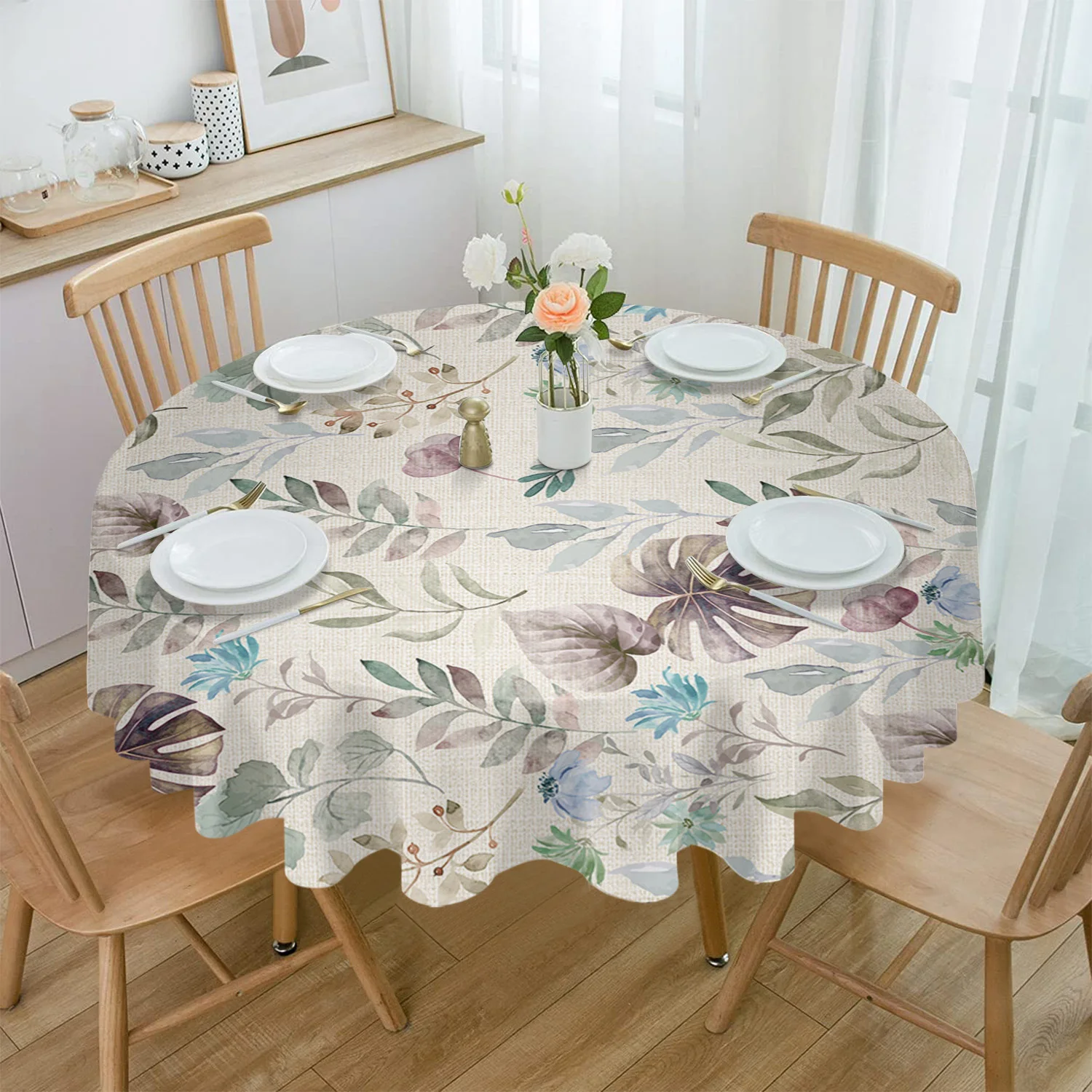 

Watercolor Flowers Tropical Plants Leaves Table Cloth Festival Dining Tablecloth Waterproof Table Cover for Wedding Party Decor