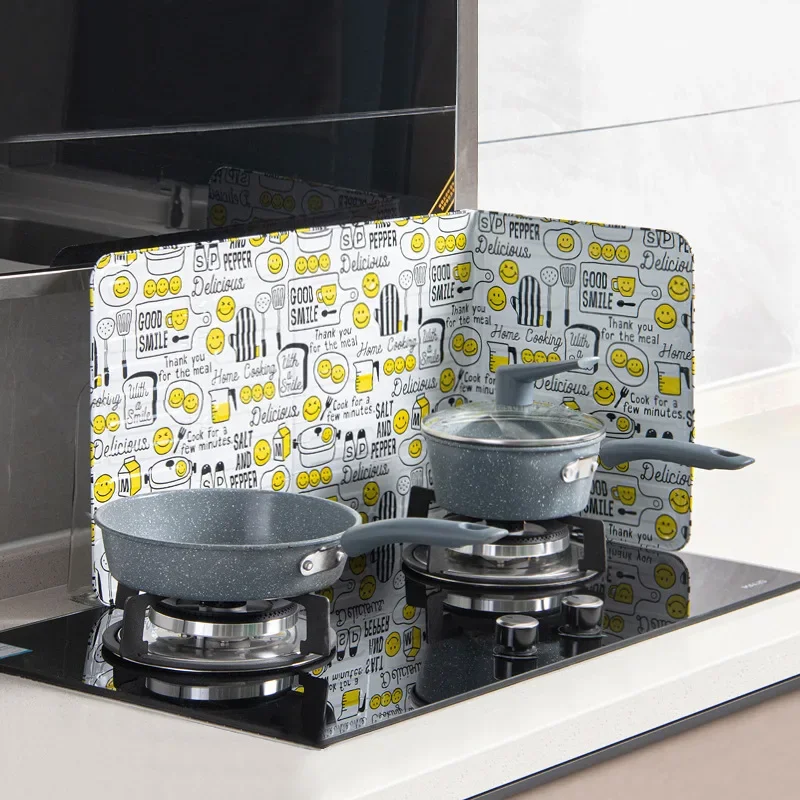 Foldable Aluminum Foil Kitchen Oil Splash Guard High Temp Heat Insulating Grease Shield Stain Resistant Easy Clean Hob Protector