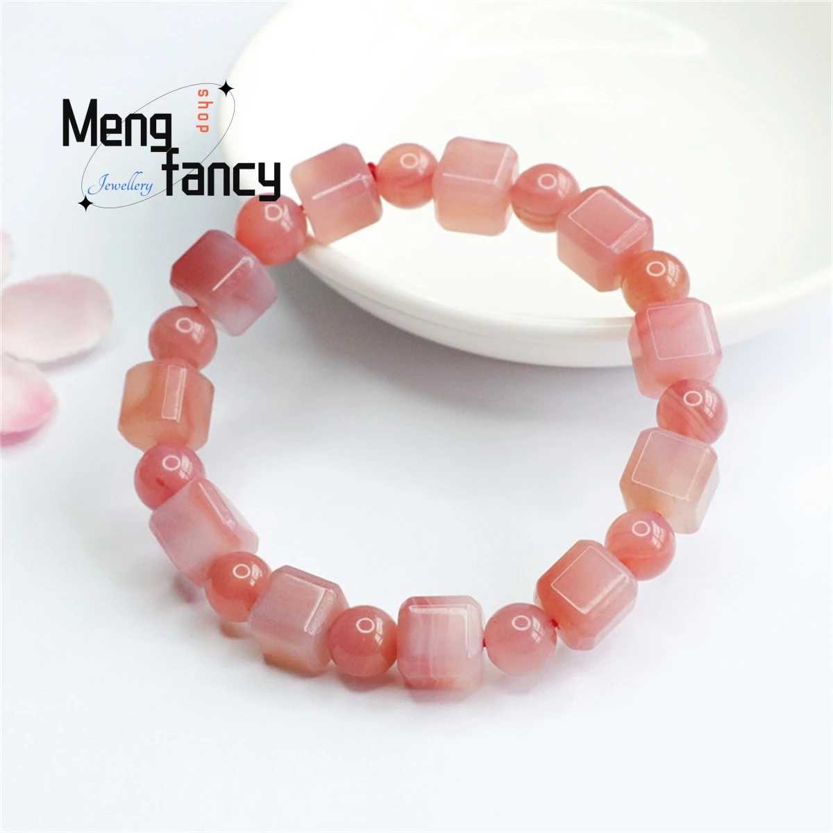 

Natural Salt Source Powder Agate Sugar Round Bead Bracelet Simple Stylish Personality Exquisite Retro Women Luxury Fine Jewelry