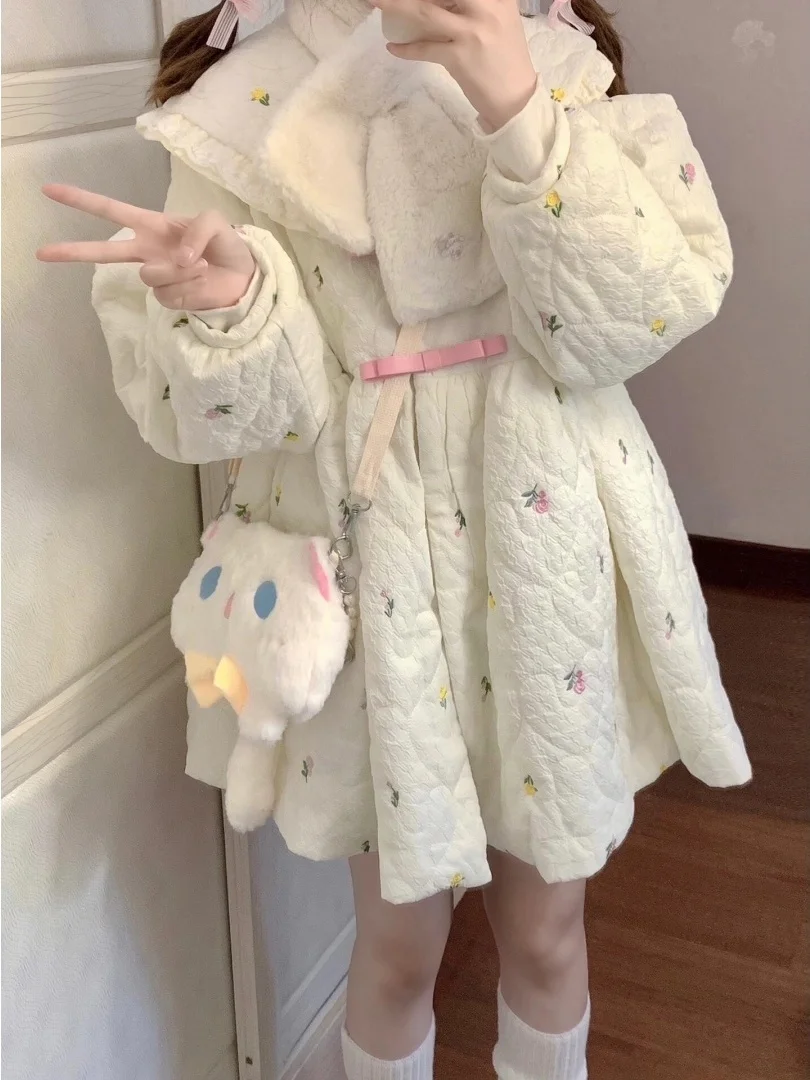 

Милое хлопковое пальто с цветочным принтом для женщин, маленький размер, теплое, с воротником-стойкой, зимняя верхняя одежда, с завязками, длинными рукавами, на молнии