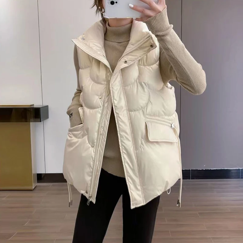 

Gidyq Korean Women Parkas Vest Casual Streetwear Loose Sleeveless Coats Fashion Female Metal Button Puffy Jacket Autumn New