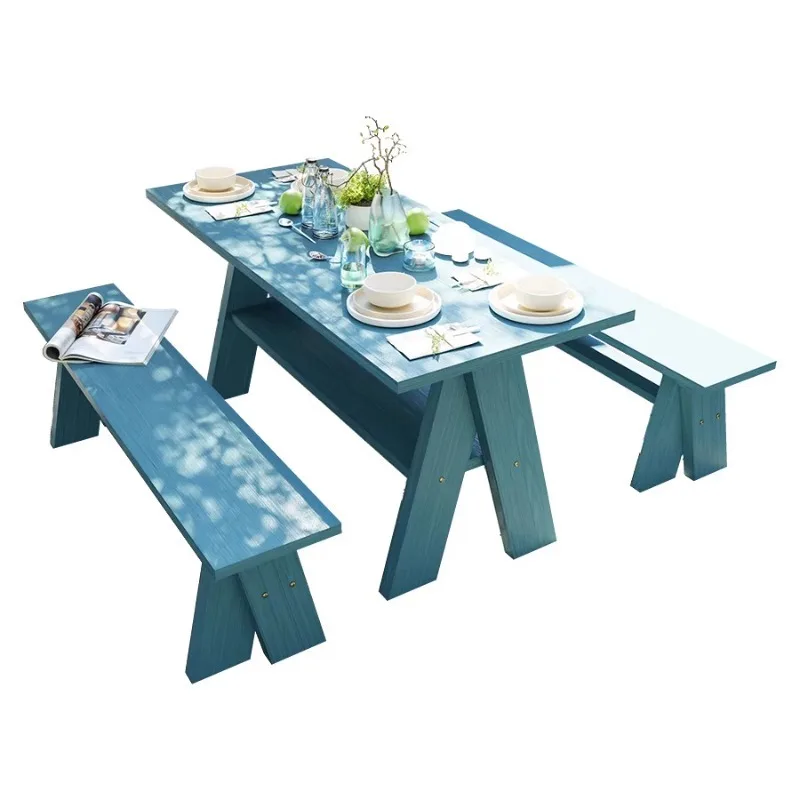 

Antiseptic wood outdoor leisure combination table and chairs outdoor open-air balcony villa courtyard garden long table