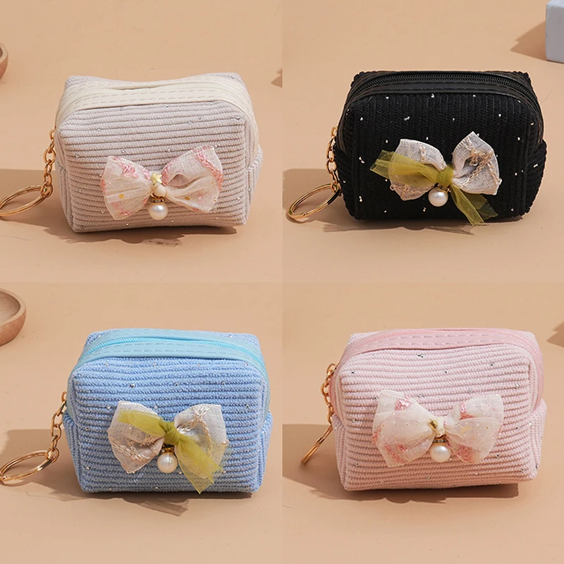 Fashion Exquisite Bow Small Coin Purse Cute Wallet Keyring For Women Girls Key Lipstick Change Storage Bag Pendant Gifts