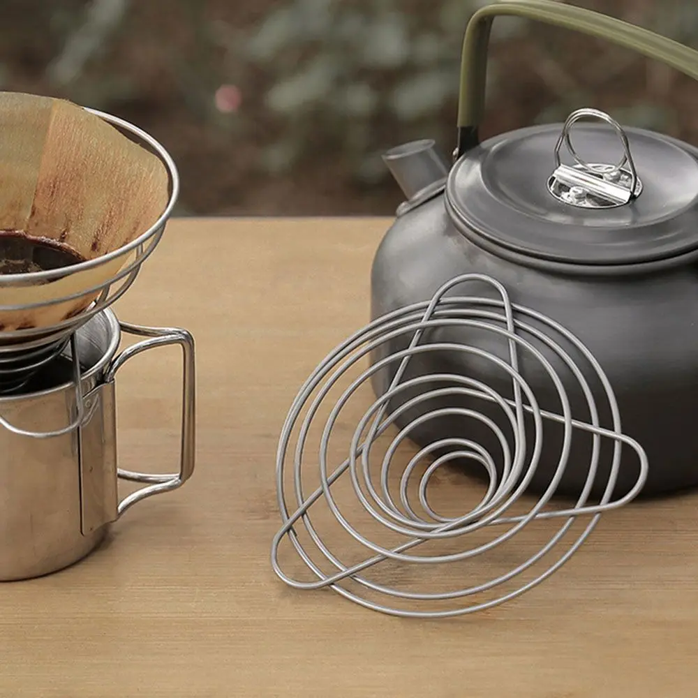Herramientas para exteriores molidas de café, taza de filtro de embudo de acero inoxidable, soporte de filtro de café, estante de goteo de café