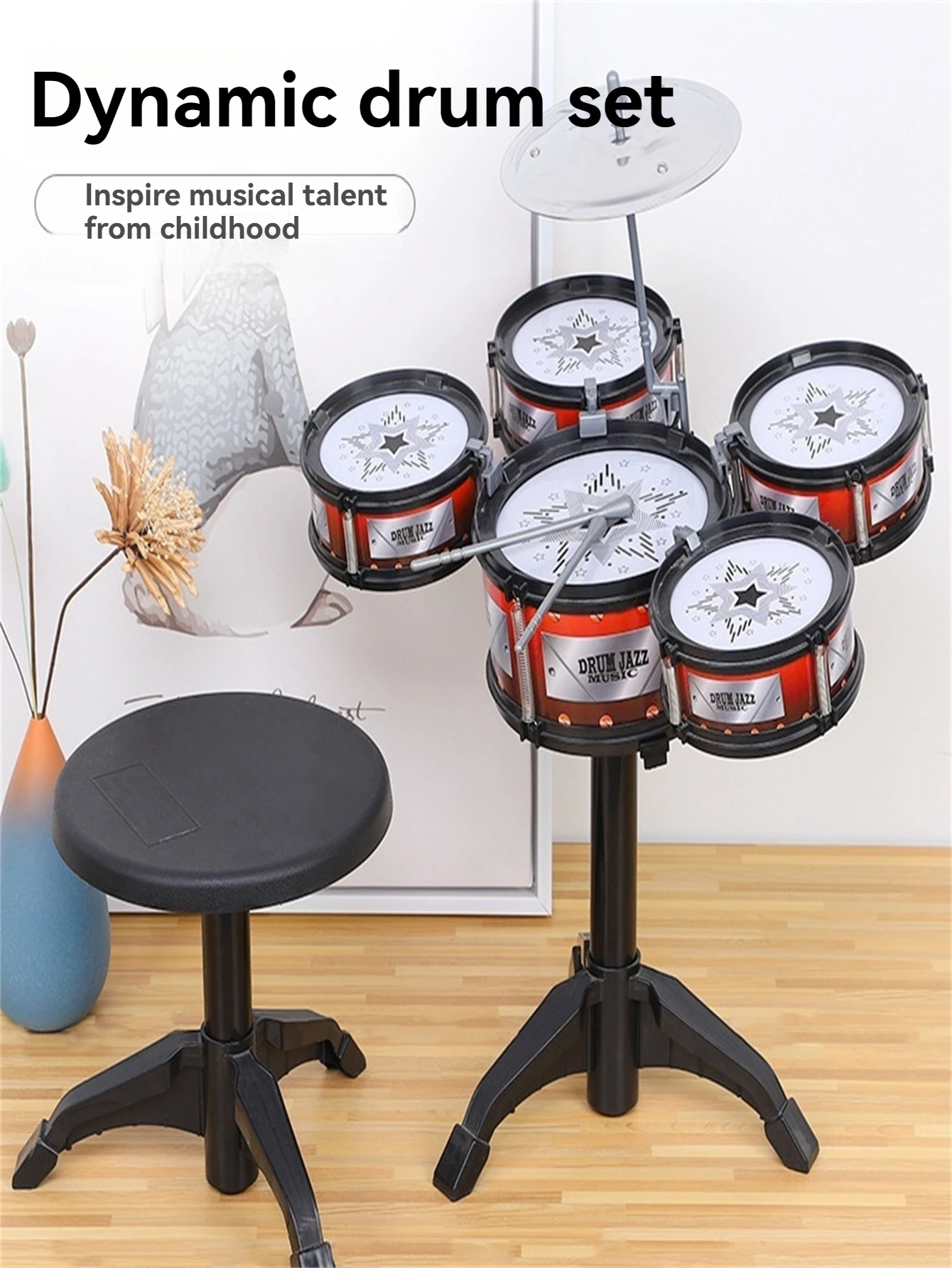 Drums, Jazz Drums, 3 Drums, 5 Drums, Beginner Music, Percussion Instruments, Puzzle Toys, Suitable for Boys and Girls Aged 3-12