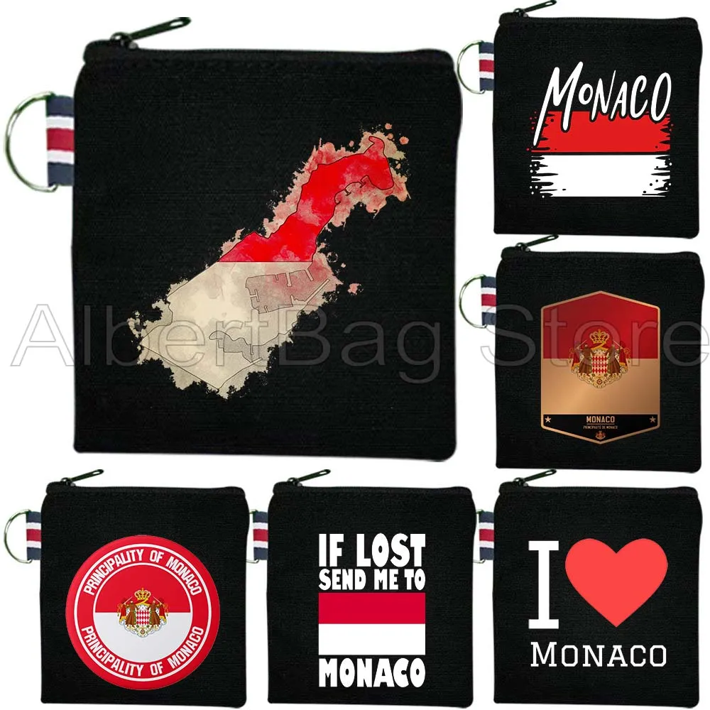 

Monaco Flag Map Travel Customized Gifts Canvas Coin Purse Bag Key Lipstick Travel Storage Card Bag Cotton Wallet Zipper Pouch