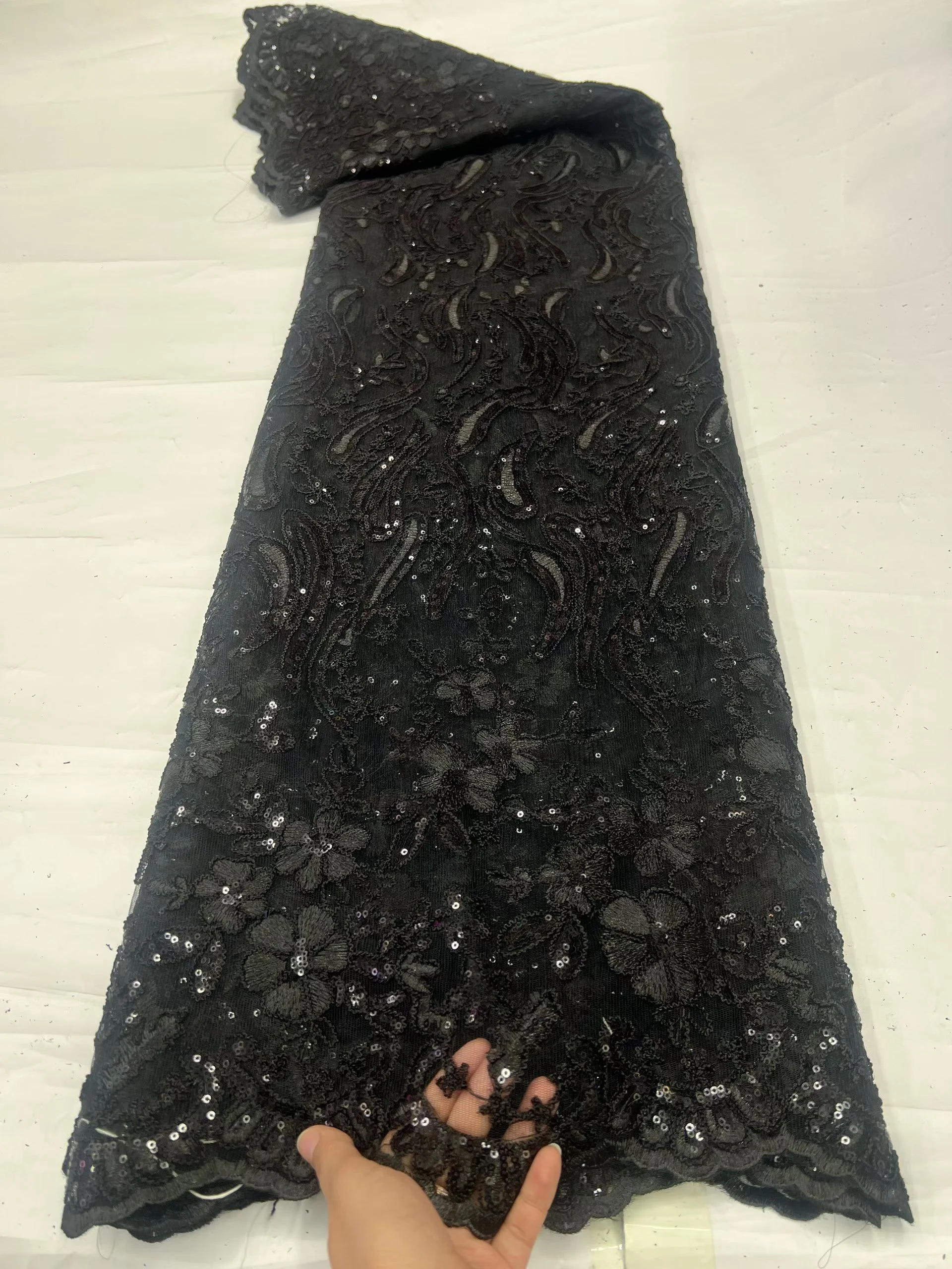 African Net Lace Sequins 5Yards Nigerian French Tulle High Quality Fabric for Wedding Dresses Special Occasions