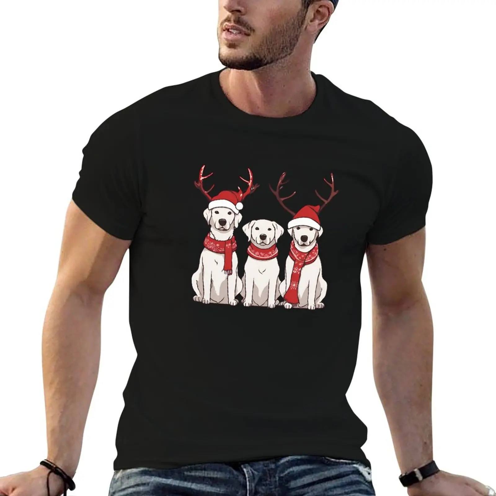 Festive Kuvasz – Camiseta con estampado navideño, camisetas para hombre, paquete de camisetas de algodón