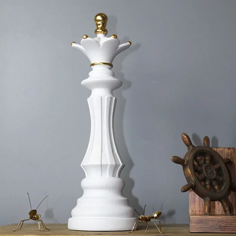 Resin Retro International Chess Figurine for Interior King Knight Sculpture Home Desktop Decor Living Room Chess Decoration