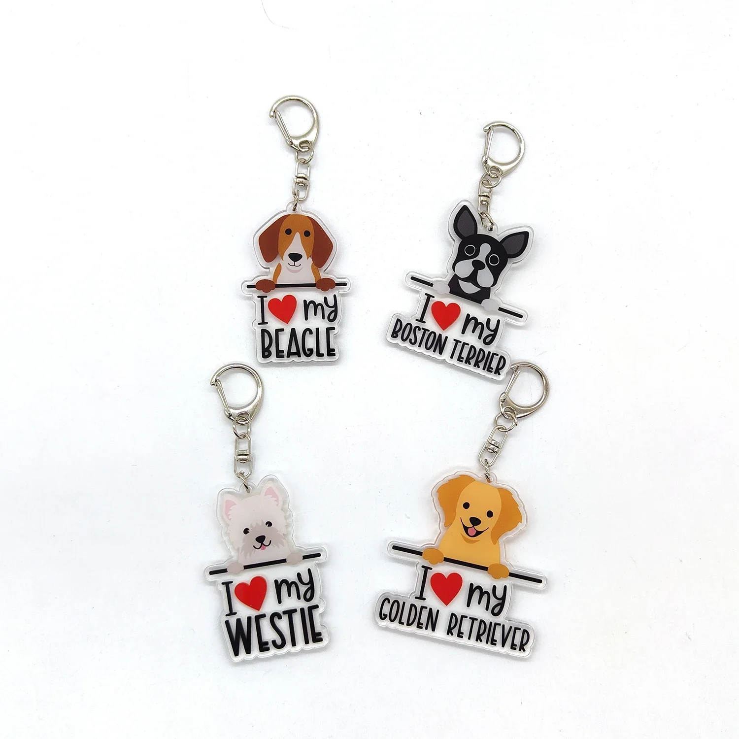 I love my westie golden retriever boston terrier portachiavi beagle portachiavi in acrilico accessori ciondolo borsa carina per I regali dei fan