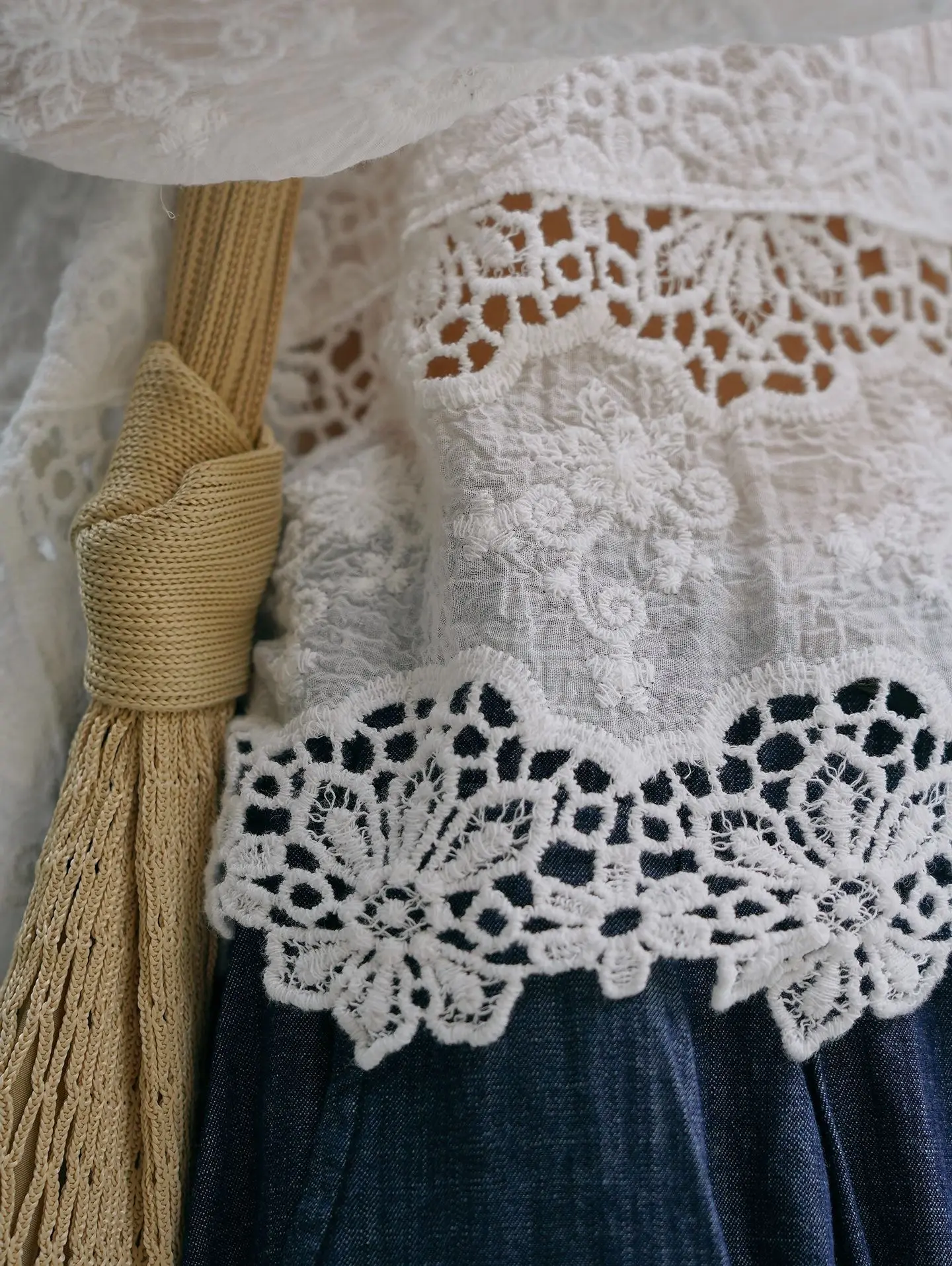 JHJN Losse Nieuwe Franse Stijl Temperament kant 100% Katoen Wassen Driedimensionale Hol Zachte Ademende Top Voor Vrouwen