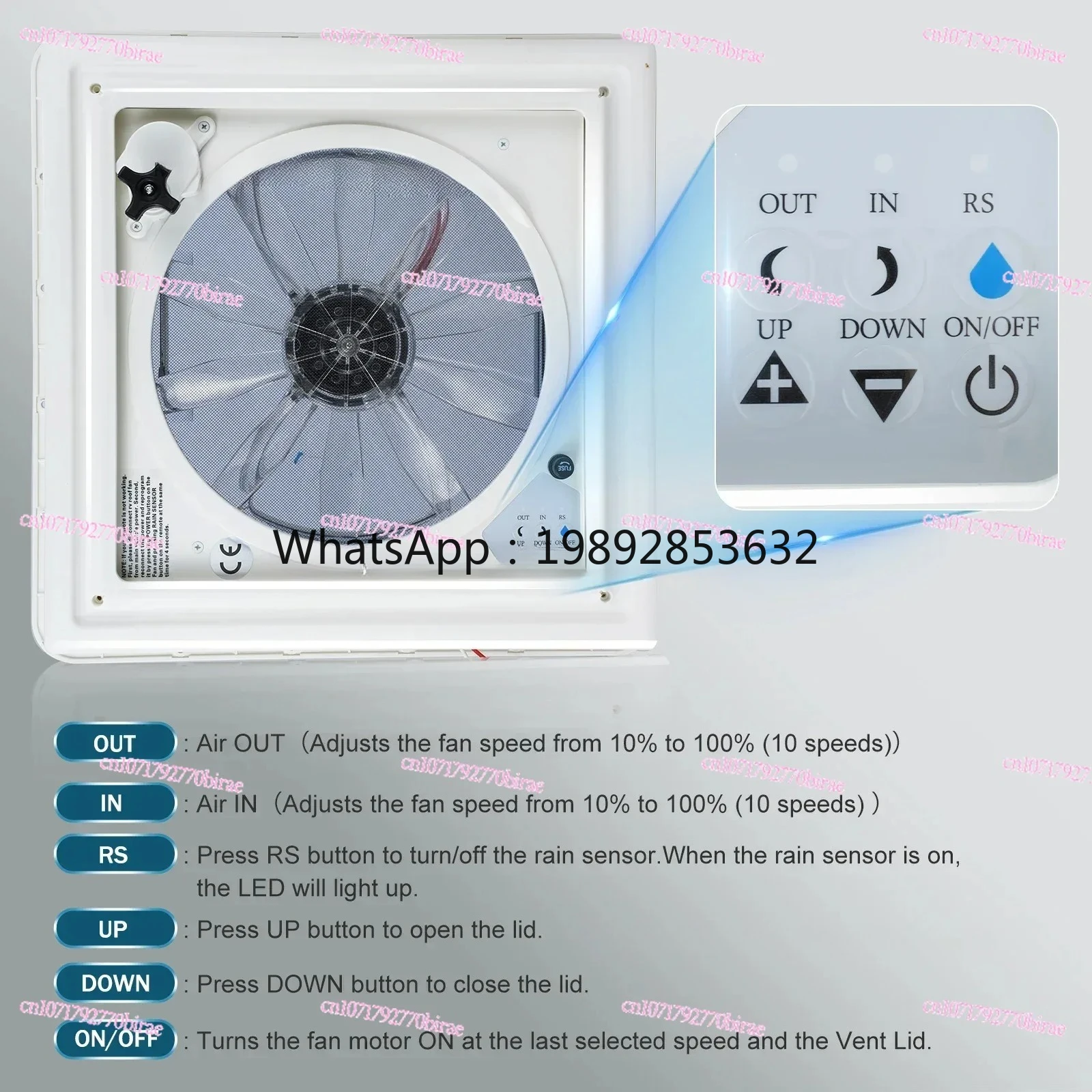 RV Fan Rain Sensor 10/3 Speed Remote Control Caravan RV Roof Skylight Motorhomes Vents 12V Camper Vehicle Electric RV Vents Fan