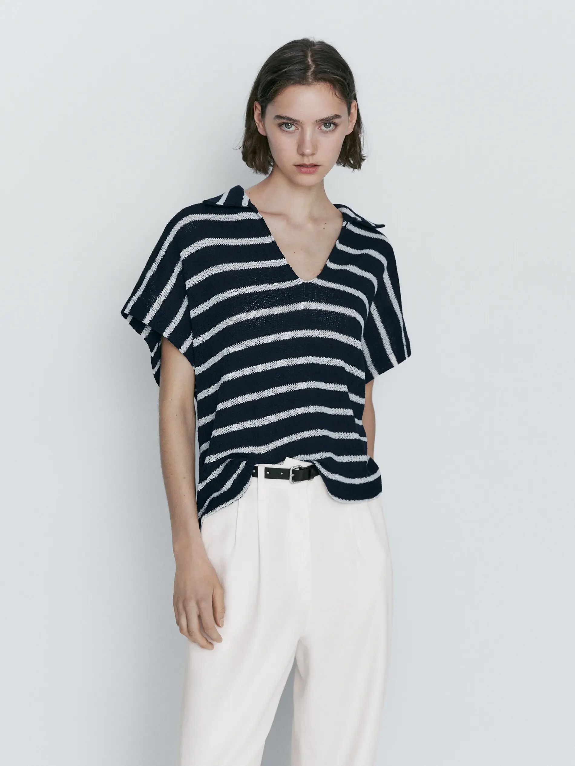 Ethereal MD 2024  new style of Women's casual Lazy commuter cotton blend striped short-sleeved POLO shirt