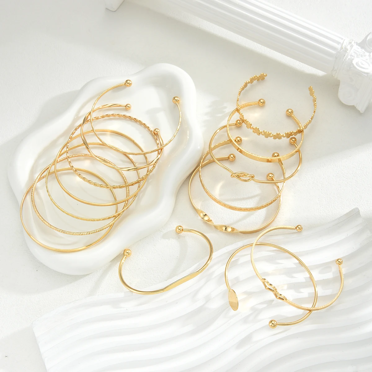 15 stks Boheemse Punk Hart Bloem Armbanden Set voor Vrouwen Elegant Minimalistisch Geometrisch Patroon Ontwerp Manchet Armbanden Pols Sieraden