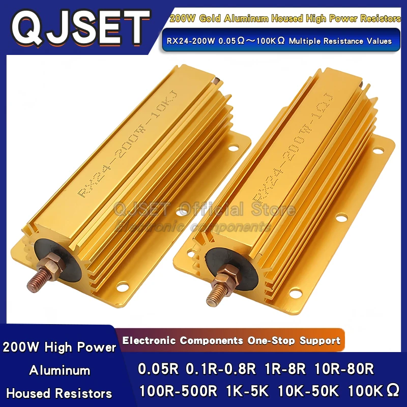 1Pcs RXG24-200W High Power Gold Aluminum Housed Thermal Limiting Resistor 0.1 Ohm 2Ω 3R 4 5 10 20 50 100 Ohm 1K 2K 10K 100K Ohm