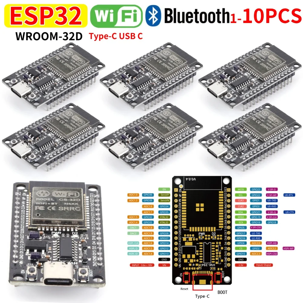 1-10 قطعة ESP32 WROOM-32 مجلس التنمية ESP32 TYPE-C CH340C WiFi + وحدة متوافقة مع بلوتوث للوحة تطوير IOT 32 ميجابايت #6