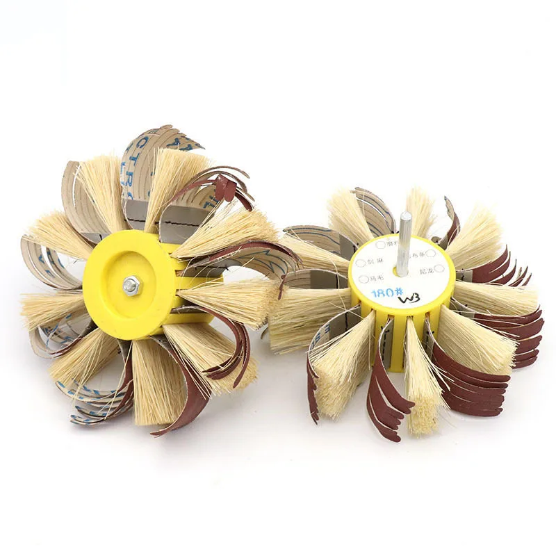 1Pc Mounted Sisal & Emery Cloth Bristle Polishing Brush Wheel For Wood Primer Metal Sanding 155mm*6mm Shaft