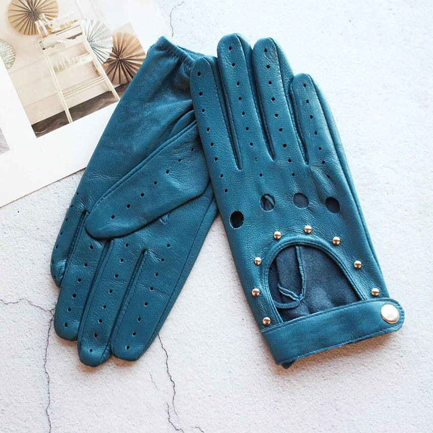 Women's Summer Leather Full Finger Gloves Unlined Thin Fashion Spring Autumn Motorcycle Riding Sheepskin Driving