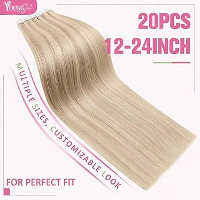 Procureur gSee-Extensions de Cheveux Humains Lisses, Tape-in, Remy Brésilien, Haute Qualité, Salon, 12-24 Pouces