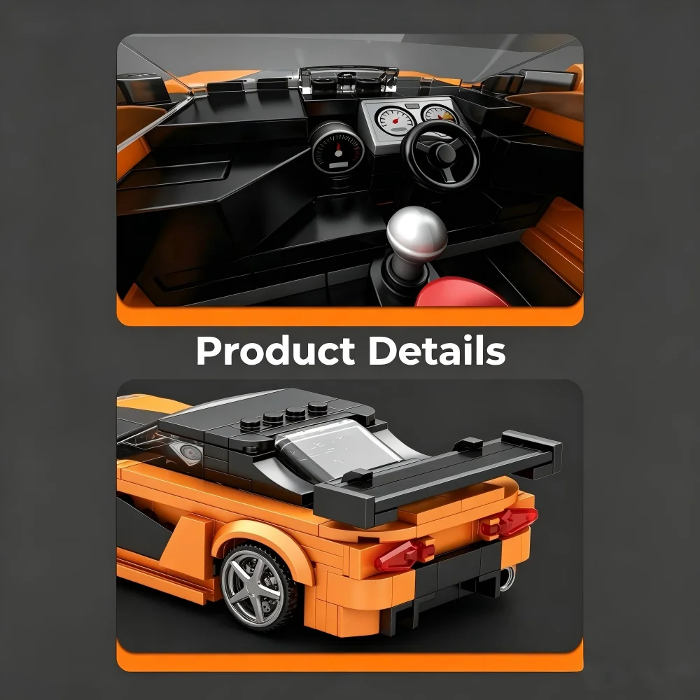 382PCS Orange Supercar Building Blocks Racing Model Exquisite Workmanship Assembly Puzzle Toy Collectible Ornament Holiday Gift view 5