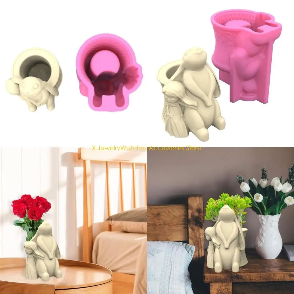 

31KD Reusable Pen Holder Epoxy Casting Molds Home Ornament Rabbit and Girl Resin Mold