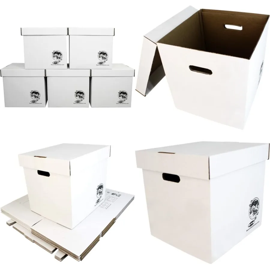 

Durable Set of 5 12 inch Vinyl Record Storage Boxes - Heavy-Duty Cardboard Construction with Removable Lid - Holds Up to 90 Rec