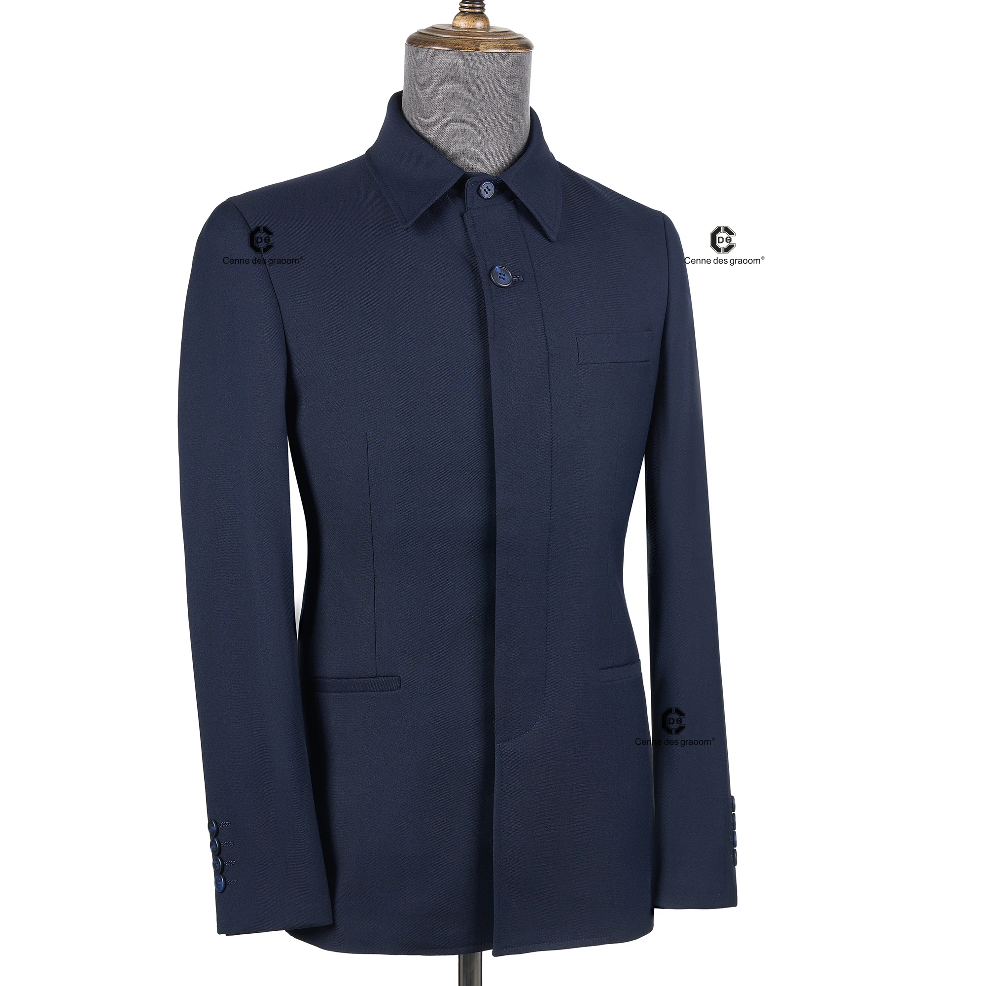Cenne Des Graoom 2026 Navy Blue Safari Suits For Men Square Collar Tailor-Made Jacket Pants Formal Casual Official Daily Wear view 5