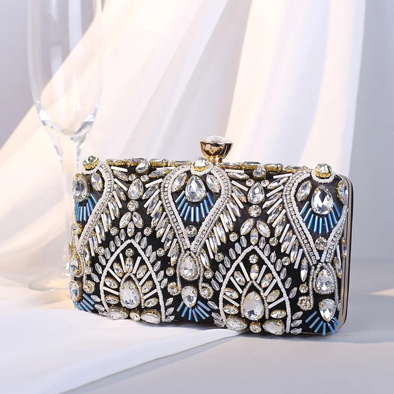 Women\'s Evening Clutch Bag Party Purse Luxury Wedding Clutch for Bridal Exquisite Crystal Ladies Handbag Gold Black Blue Wallet