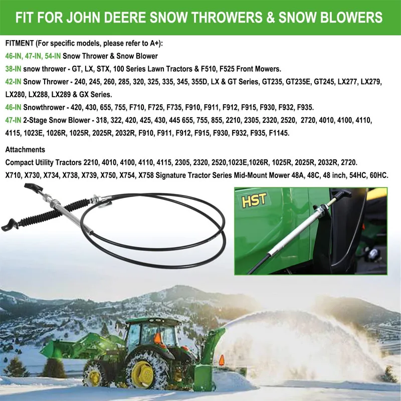 AM132704 Snowblower Remote Spout Cap Push Pull Control Cable for John Deere Snow Thrower, Tractors, Snow Blower GX, LX, GT, 100