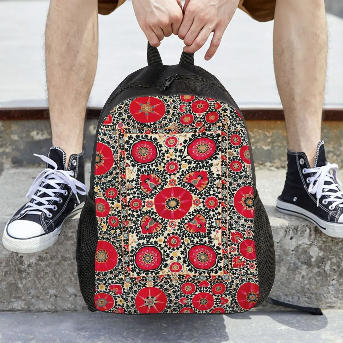 Mochila para estudiantes con estampado de bordado uzbeko de Shakhrisyabz Suzani, mochila escolar para senderismo, mochila de viaje para niños y niñas, bolso de hombro