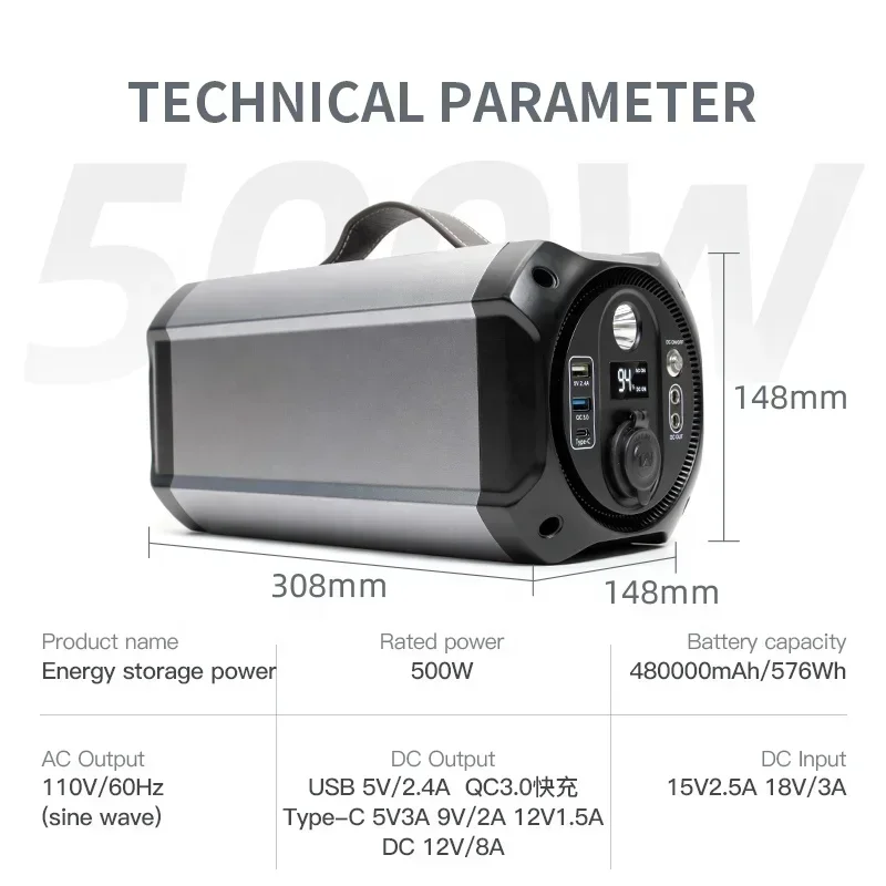 500W Solar Panel Charging Portable Solar Generator Camping Portable Emergency Power Bank All in One Compatible Devices