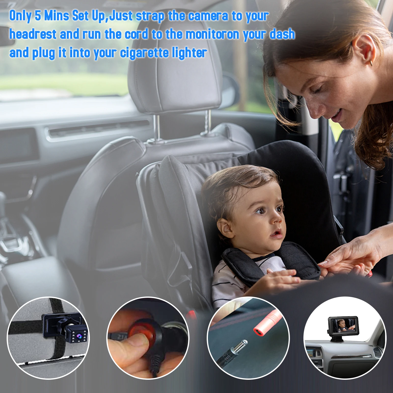 Rear View Monitor 4.3\'\' IPS Screen Baby Car Mirror Adjustable Wide View Angle for Infants Kids Pets Night Vision Function