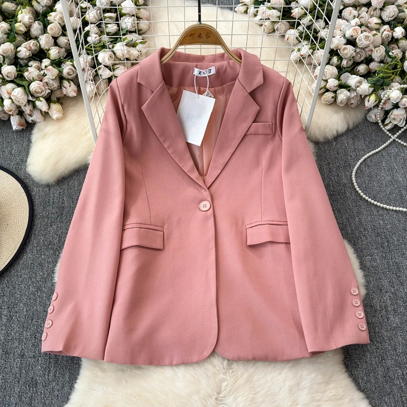 2024 Spring Autumn Blazer High Quality Pink Short Suit Jacket For Women Loose Outfit One Button Loose Casual Suit Coat