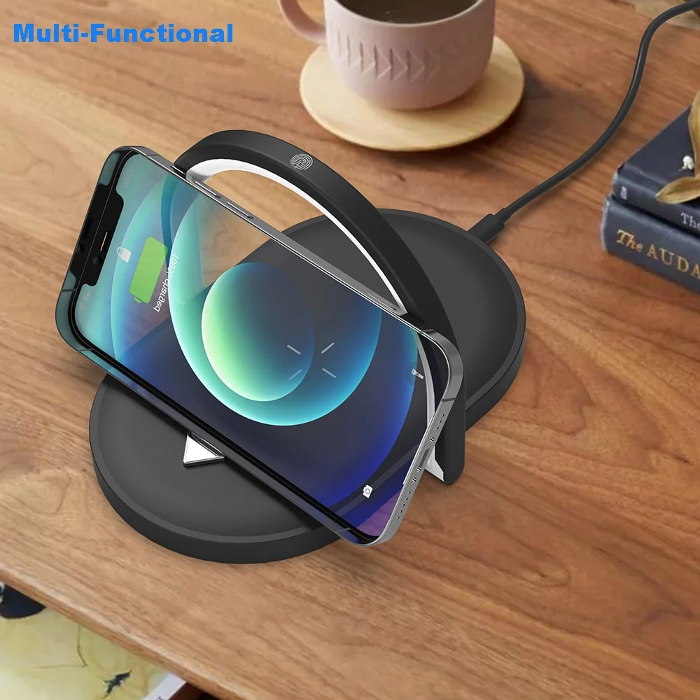 3 In 1 Foldable Bedside Night Light Wireless Charging Station Stonego LED Reading Table Lamp 15W Fast Charging Wireless Charger