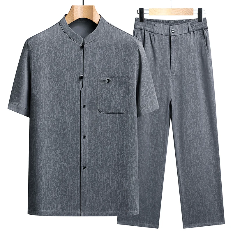 Shirts + Pants 2026 summer new style stand collar Sportswear Men's Casual Sets Male Fashion Chinese style shirts and trousers M-
