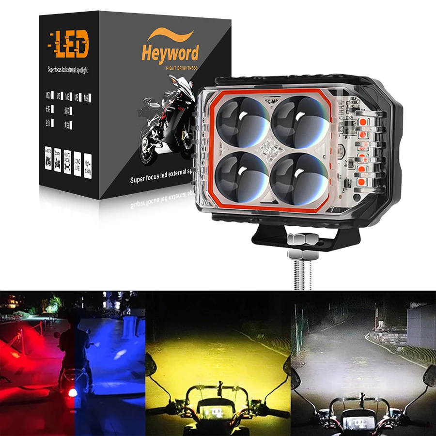 HeywordWhiteYellowRedBlueMotorcycleLEDHeadlightTriSidedCloverShapeDualBeamIP67WaterproofAuxiliaryLight-AliExpress201355758