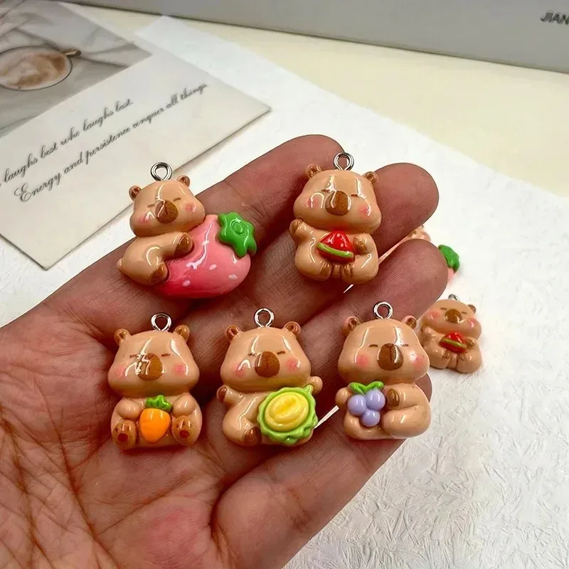 10Pcs Cute Kawaii Capybara Grape Resin Charms Fruit Floating Flatback Pendants DIY Jewelry Findings for Earrings
