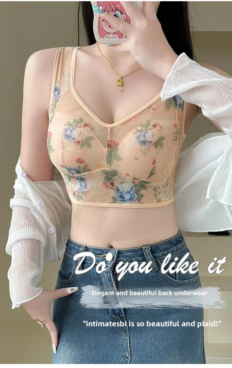 Sujetador de talla grande con copas fijas, inalámbrico, transpirable, fino, estilo chaleco de una pieza para personas de mediana edad y mayores.