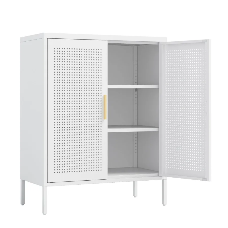 

NO LOCK Metal Storage Cabinet with 2 Doors and 2 Adjustable Shelves Steel Storage Cabinet Metal File Cabinet for Home Office Sc