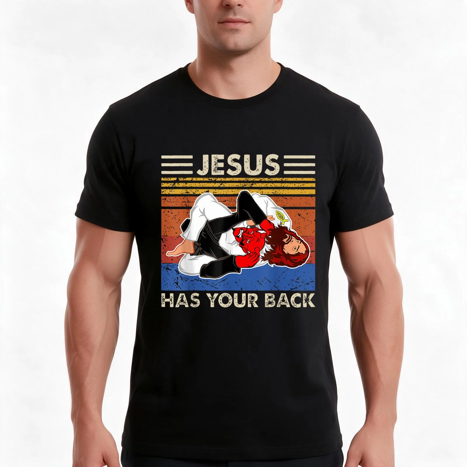 Jesus Has Your Back T-Shirt, Summer Casual Cotton Tee, Oversized Streetwear Tops, Vintage Graphic Print, Loose Fit Short Sleeve
