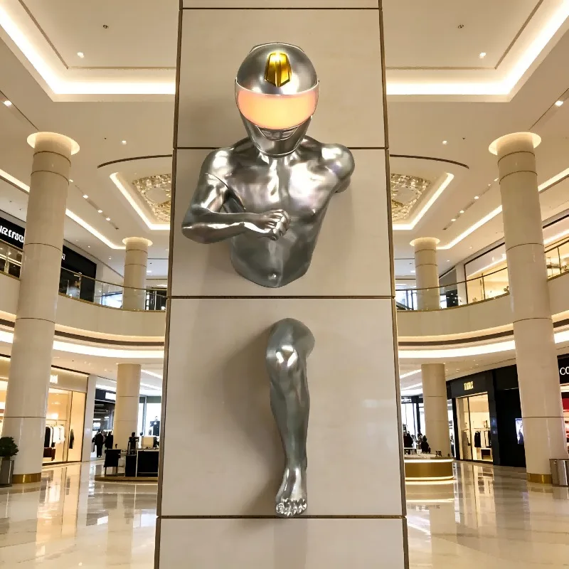 Modern abstract art robot-shaped sculpture decorative ornament wall decoration with lamp