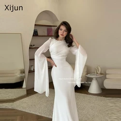 Xijun-Vestidos de Noche largos de gasa, elegantes vestidos formales de manga larga con capa, para fiesta de graduación, con cuello redondo, 2024