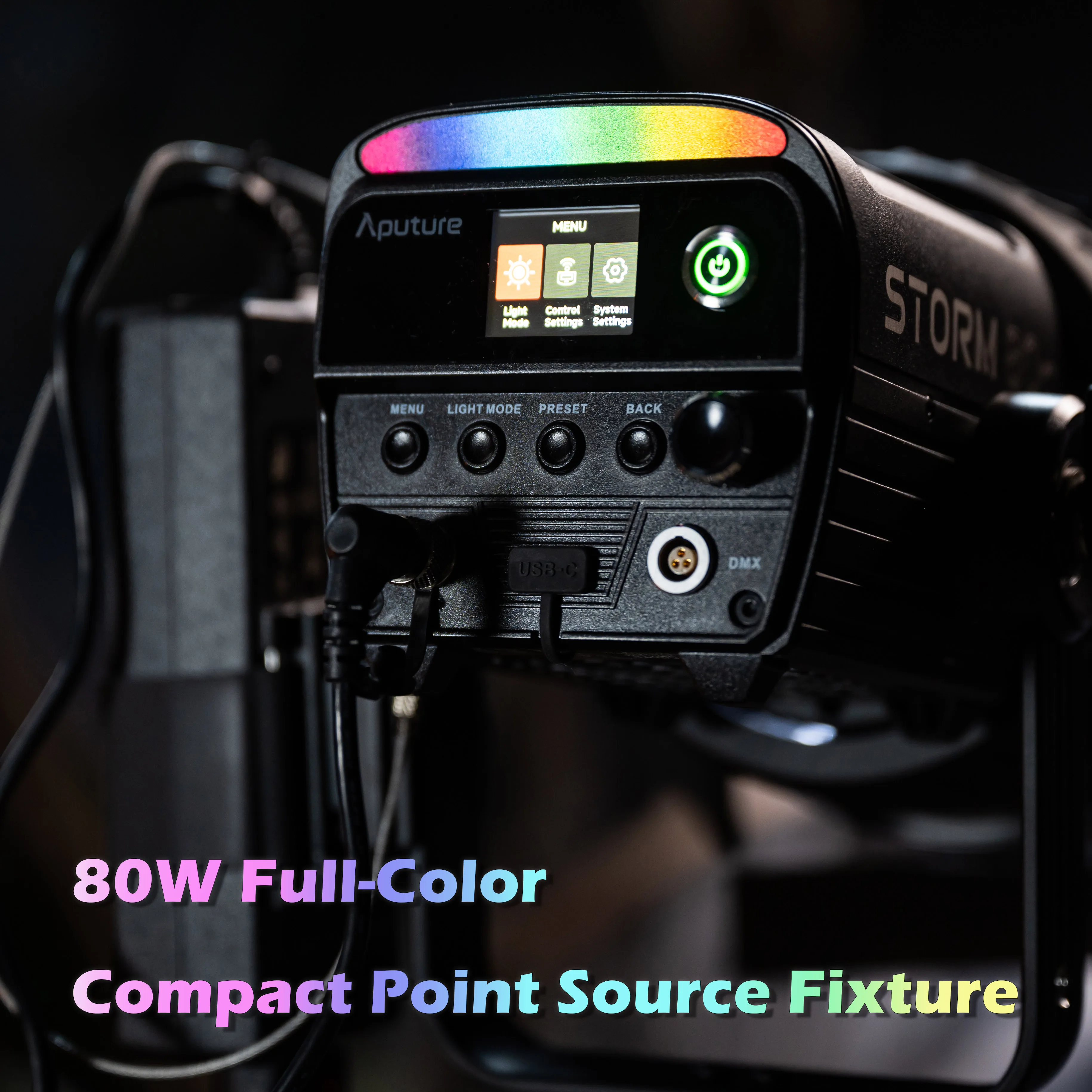 Aputure STORM 80c Full-Color Compact Point Source Fixture Video Light 1800K-20000K G/M Color Correction Photography Light