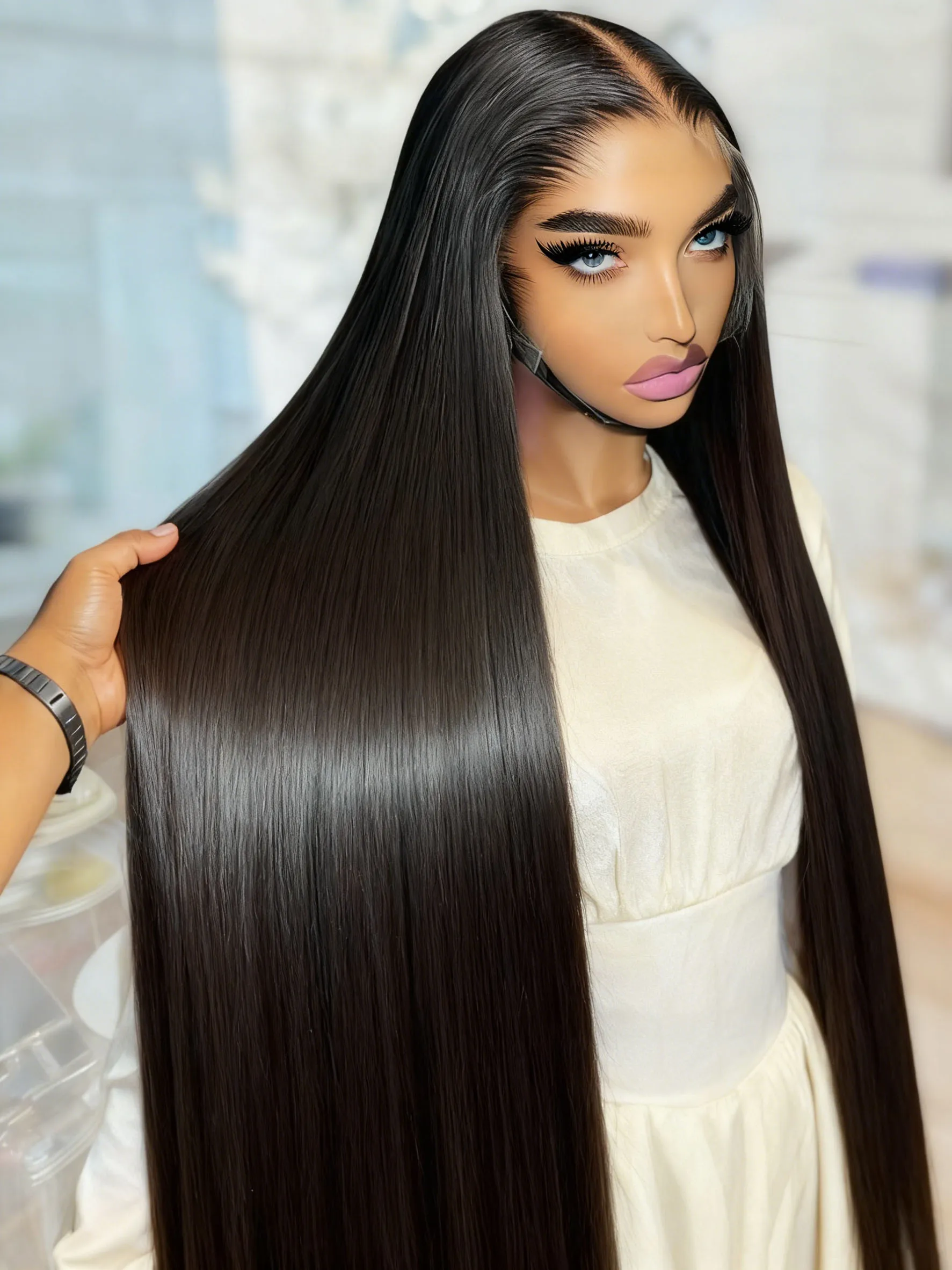

Mossily Bone Straight 13x6 HD Transparent Lace Frontal Human Hair Wigs Brazilian 30 36 Inch Lace Front Wig For Women Preplucked