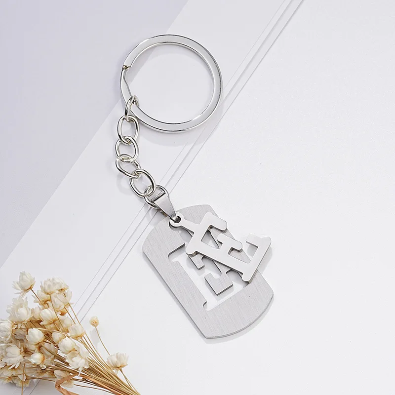 Stainless Steel A-Z Hollow Swing Initial Letters Key Chain Alphabet KeyChain Men Women Keyring Couple Jewelry Gift Car Key Ring