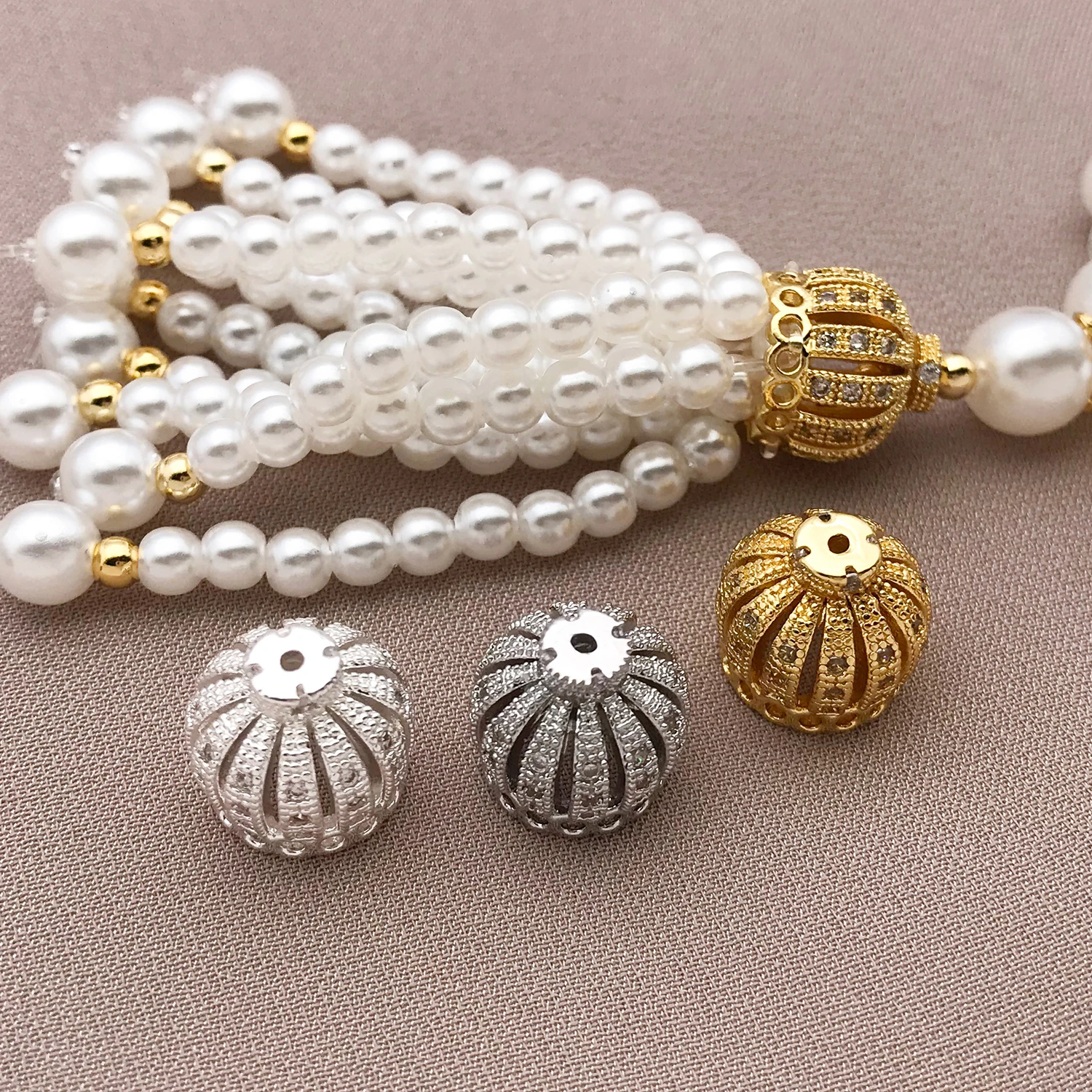 2/5pcs/lot 18K Gold Plated Brass with Zircon Crown Beads Caps For Bracelets,Tassel Bead Cap For DIY Earrings Jewelry Making image 3