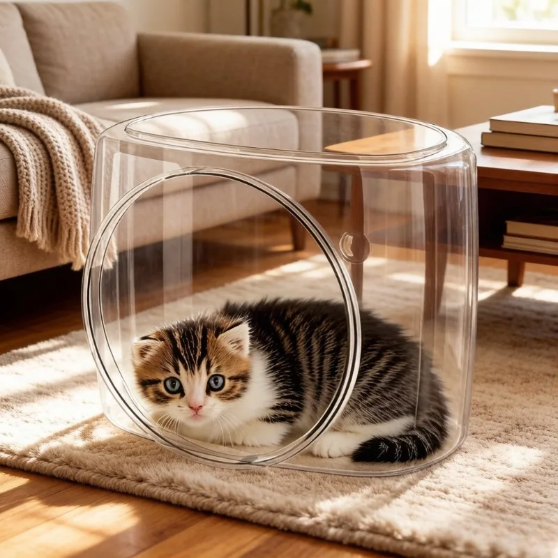 

Transparent Tree Hole Cat Bed, Large Space Summer Pet Nest with Non-sticky Fur Design