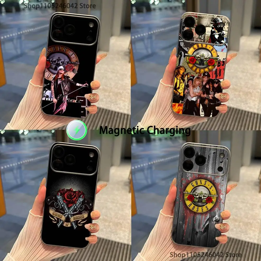 

Band G-Guns N Roses For iPhone 17,16,15,14,13,12,11,Pro,Max,Plus,Mini,SE Magnetic Wireless Charging Transparent gray Phone Case